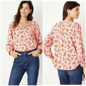 ANN TAYLOR coral floral spring top size L romantic cottage feminine shirt